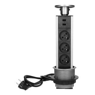 Gniazdo meblowe O8cm wysuwane z blatu z ładowarką USB i przewodem 1,8m, 3x2P+Z, 2xUSB  FS-17/ORN