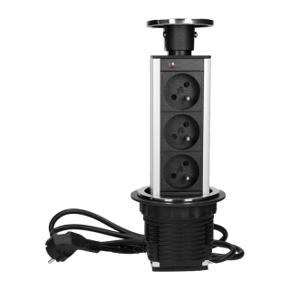 Gniazdo meblowe O8cm wysuwane z blatu, z maskownicą i przewodem 1,8m, 3x2P+Z, INOX  FS-16/ORN