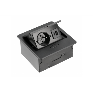 Gniazdo meblowe wpuszczane AVARO, 1x gniazdo french, USB A+C, przewód 1.5m, czarny  AE-PB1FAVA-20N/GTV