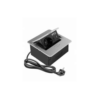 Gniazdo meblowe wpuszczane AVARO, 1x gniazdo schuko, USB A+C, kabel 1.5m, srebrny  AE-PB1SAVA-53N/GTV