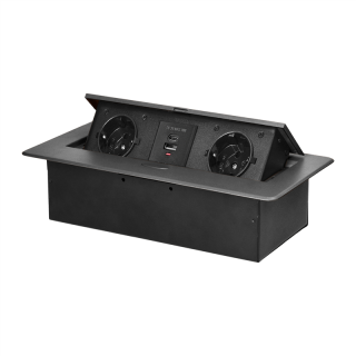 Gniazdo meblowe wpuszczane w blat z płaskim frezowanym rantem i ładowarką USB, 2x2P+Z (Schuko),2xUSB (typ A+C; 3,6A), grafitowe  OR-GM-9034(GS)/GR/ORN