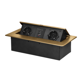 Gniazdo meblowe wpuszczane w blat z płaskim frezowanym rantem i ładowarką USB, 2x2P+Z (Schuko),2xUSB (typ A+C; 3,6A), złote  OR-GM-9034(GS)/C/ORN