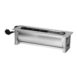 Gniazdo meblowe wpuszczane w blat z płaskim frezowanym rantem oraz elektrycznym otwieraniem, 3x2P+Z,2xNET,1xHDMI  OR-GM-9038/ORN