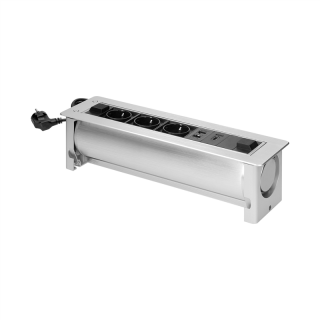 Gniazdo meblowe wpuszczane w blat z płaskim frezowanym rantem oraz elektrycznym otwieraniem, 3x2P+Z (Schuko),2xNET,1xHDMI  OR-GM-9038(GS)/ORN