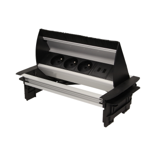 Gniazdo meblowe wpuszczane w blat ze szczotką przeciwkurzową, ładowarką USB i przewodem 1,8m, 3x2P+Z, 2xUSB  OR-AE-1362/ORN