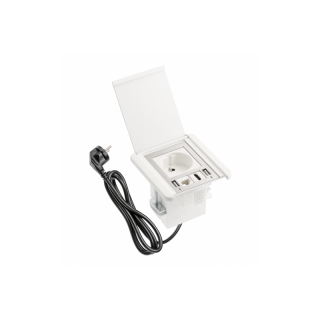 Gniazdo meblowe wpuszczane z przesłoną Flip, 1x gniazdo french, 2xUSB A RJ45, kabel 1.5m, białe  AE-GM1FFLI-10/GTV