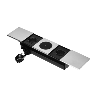 Gniazdo meblowe z przesuwną pokrywą, 2x2P+Z (Schuko), ładowarka bezprzewodowa, srebrne  OR-GM-9044(GS)/G/ORN