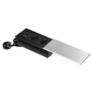 Gniazdo meblowe z przesuwną pokrywą, 2x2P+Z (Schuko), USB A+C, srebrne  OR-GM-9043(GS)/G/ORN