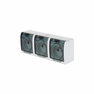 HERMES Gniazdo 3x2P+Z IP44 ,dymny,kolor biały;ELKTRO PLAST  0323-01/EPN