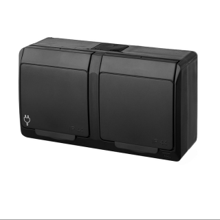 HERMES gniazdo hermetyczne natynkowe podwójne z uziemieniem 2x2P+Z 16A IP44, czarny; 0322-09, ELEKTRO-PLAST NASIELSK  0322-09/EPN