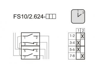 Łącznik krzywkowy sterowniczy 16A, 2-biegunowy 1-2 przełącznik obwodów, D22  FS10-2.624\D22/SPA