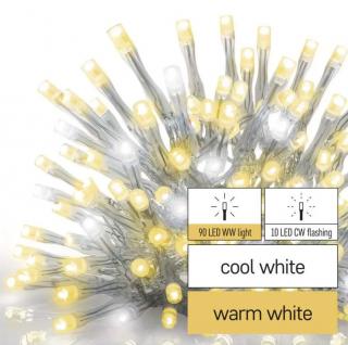 Lampki świąteczne, łączone Standard - sople 100LED 2,5 m ciep. biel+ciepła biel miga, IP44, timer  D1CN01/EMO