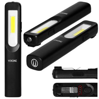 Latarka warsztatowa LED 3W 200lm + 50lm, 1200mAh, 3 tryby: 100%, 50%, dioda frontowa, magnes, klips  WL-2/ORN