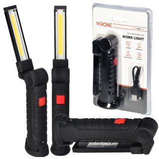 Latarka warsztatowa LED COB 2W 200lm 1200mAh składana + USB  WL-12/ORN