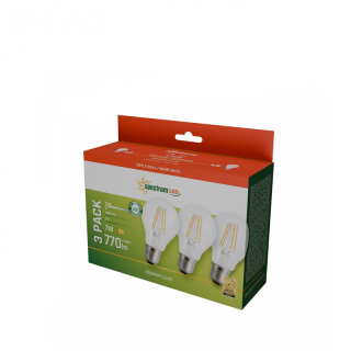 LED GLS E-27 230V 7W COG WW Clear Spectrum 3-pack  WOJ+14599_3PACK/WOJ
