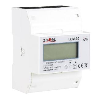 Licznik energii elektrycznej, cyfrowy LCD 3-fazowy 100A, 4M, LEM-30; EXT10000235, ZAMEL  EXT10000235/ZAM