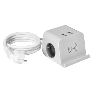 Listwa zasilająca nabiurkowa, ładowarką USB, śrubowym zaciskiem mocującym i przewodem 1,4m, 2x2P+Z (Schuko), 4xUSB, biały  OR-AE-13249(GS)/W/ORN