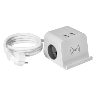 Listwa zasilająca nabiurkowa z ładowarką USB, śrubowym zaciskiem mocującym i przewodem 1,4m, 2x2P+Z, 4xUSB, biały  OR-AE-13249/W/ORN