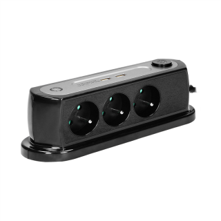 Listwa zasilająca nabiurkowa z wyłącznikiem 3x2P+Z, ładowarka 2xUSB 2.4A, ogranicznik przepięć TYP 3, kabel H05VV-F 3x1,5, długość 1,4m , czarny  OR-AE-13190/B/ORN