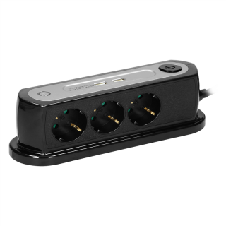 Listwa zasilająca nabiurkowa z wyłącznikiem 3x2P+Z(schuko), ładowarka 2xUSB 2.4A, ogranicznik przepięć TYP 3, kabel H05VV-F 3x1,5, długość 1,4m , czarny  OR-AE-13190(GS)/B/ORN