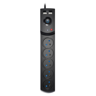Listwa zasilająca z bezpiecznikiem i układem przeciwprzepięciowym professional, 5 gniazd, 2 porty USB, długość 1,5m, 10A, 230V, 2300W, czarny  W-100043/PLR