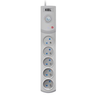 Listwa zasilająca z bezpiecznikiem i układem przeciwprzepięciowym professional, 5 gniazd, długość 1,5m, 10A, 230V, 2300W, szary  W-100034/PLR