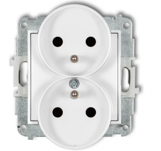 Mechanizm gniazda podwójnego do ramki z uziemieniem 2x(2P+Z) (przesłony torów prądowych); 25IGPR-2ZP, KARLIK  25IGPR-2ZP/KRL