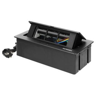 NOEN Kaseta meblowa wpuszczana w blat ze zintegrowaną ramką PCV na gniazda modułowe 3 x 45x45mm lub 6 x 22,5x45mm, przewód 1,5m, czarne  OR-GM-9010/B/ORN