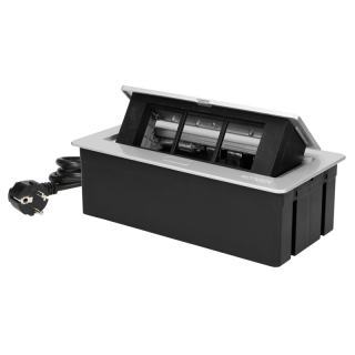 NOEN Kaseta meblowa wpuszczana w blat ze zintegrowaną ramką PCV na gniazda modułowe 3 x 45x45mm lub 6 x 22,5x45mm, przewód 1,5m, srebrne  OR-GM-9010/G/ORN