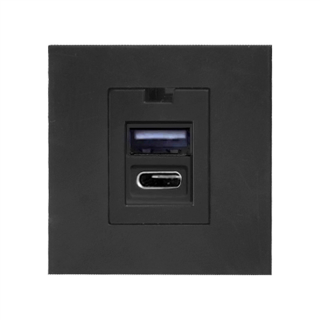 NOEN USB x 2 - typ A + C, podwójny port modułowy 45x45mm z ładowarką USB, 2,1A 5V DC, czarny  OR-GM-9010/B/USBAC/ORN