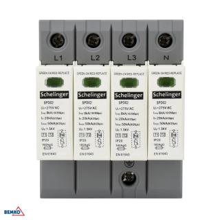 Ogranicznik przepięć 4P 8kA(10/350µs) klasa T1+T2 (B+C); A51-SPD02-4P-B+C, SCHELINGER  A51-SPD02-4P-B+C/BMK