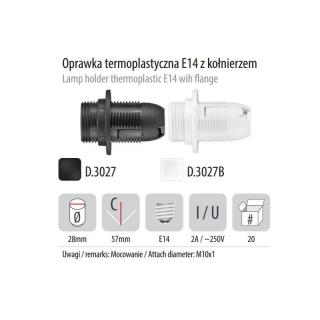 Oprawka termoplastyczna biała E14 kołnierz  D.3027B/PAW