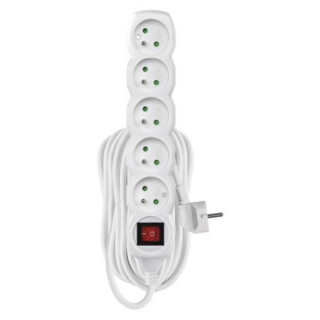 Przedłużacz 10 m / 5 gniazd / z wyłącznikiem / biały / PVC / 1 mm2  P1510/EMO