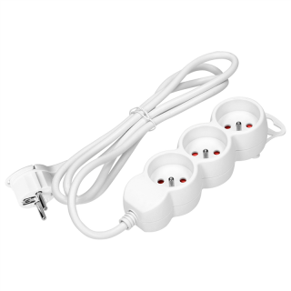 Przedłużacz 3-krotny 2P+Z, 1,5m H05VV-F 3x1,5mm2 , Imax=16A, płaska wtyczka, biały  ES-4/W/1,5/ORN