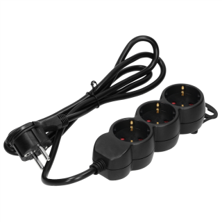 Przedłużacz 3-krotny 2P+Z (Schuko) , 3m H05VV-F 3x1,5mm2, Imax=16A, płaska wtyczka, czarny  ES-4(GS)/B/3/ORN