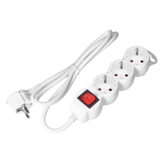 Przedłużacz 3-krotny 2P+Z (Schuko), z wyłącznikiem, 5m H05VV-F 3x1,5mm2, Imax=16A, płaska wtyczka, biały  ES-5(GS)/W/5/ORN