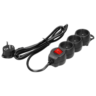 Przedłużacz 3-krotny 2P+Z z wyłącznikiem, 1,5m H05VV-F 3x1,5mm2, Imax=16A, płaska wtyczka, czarny  ES-5/B/1,5/ORN