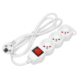 Przedłużacz 3-krotny 2P+Z, z wyłącznikiem, 5m H05VV-F 3x1,0mm2, Imax=10A, biały  OR-AE-13146/W/5M/ORN