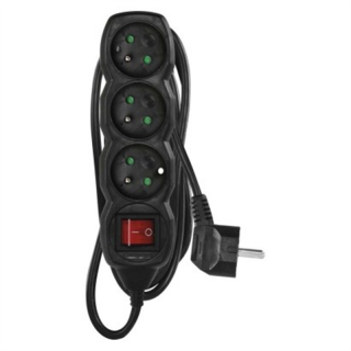 Przedłużacz 3 m / 3 gniazda / z wyłącznikiem / czarny / PVC / 1,5 mm2  PC1313R/EMO