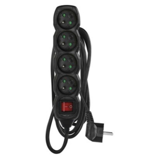 Przedłużacz 3 m / 4 gniazda / z wyłącznikiem / czarny / PVC / 1,5 mm2  PC1413R/EMO