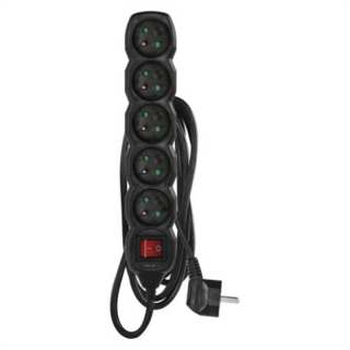Przedłużacz 3 m / 5 gniazd / z wyłącznikiem / czarny / PVC / 1 mm2  PC1513/EMO