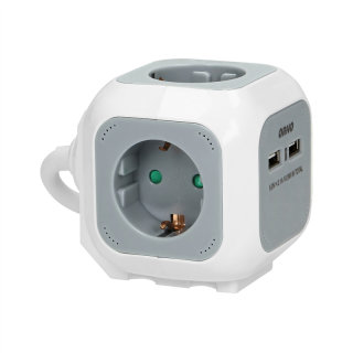 Przedłużacz 4 krotny 2P+Z (Schuko), ładowarka 2xUSB, 1,4m H05VV-F 3x1,5mm2, szaro-biały  OR-AE-13144(GS)/ORN