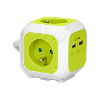Przedłużacz 4-krotny z ładowarką 2xUSB 1,4m limonkowy  OR-AE-13144/L/ORN