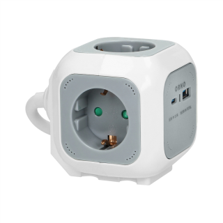Przedłużacz 4x2P+Z (Schuko), ładowarka USB A+C, Quick charge, 1,4m H05VV-F 3x1,5mm2, szary  OR-AE-13247(GS)/G/ORN