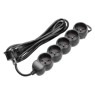 Przedłużacz 5-krotny 2P+Z, 1,5m H05VV-F 3x1,5mm2 , Imax=16A, płaska wtyczka, czarny  ES-6/B/1,5/ORN