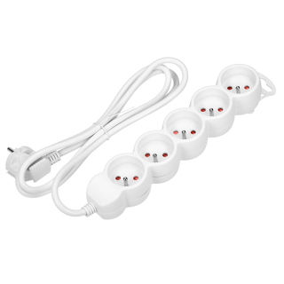 Przedłużacz 5-krotny 2P+Z, 3m H05VV-F 3x1,0mm2, Imax=10A, biały  OR-AE-13149/W/3M/ORN