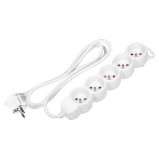 Przedłużacz 5-krotny 2P+Z, 3m H05VV-F 3x1,5mm2, Imax=16A, płaska wtyczka, biały  ES-6/W/3/ORN