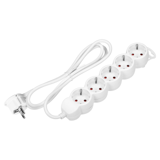 Przedłużacz 5-krotny 2P+Z (Schuko), 1,5m H05VV-F 3x1,5mm2, Imax=16A, płaska wtyczka, biały  ES-6(GS)/W/1,5/ORN