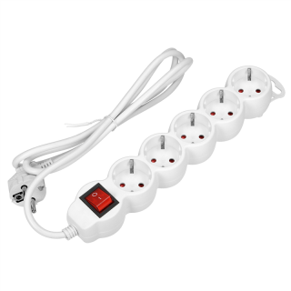 Przedłużacz 5-krotny 2P+Z (Schuko) z wyłącznikiem, 1,5m H05VV-F 3x1,5mm2, Imax=16A, płaska wtyczka, biały  ES-7(GS)/W/1,5/ORN