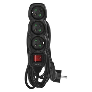 Przedłużacz 5 m / 3 gniazda / z wyłącznikiem / czarny / PVC / 1,5 mm2  PC1315R/EMO